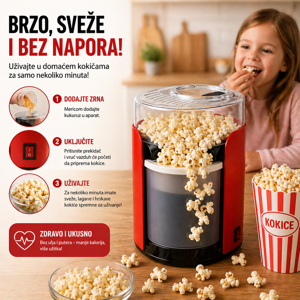 Aparat za kokice na vruć vazduh – zdrava užina bez ulja
