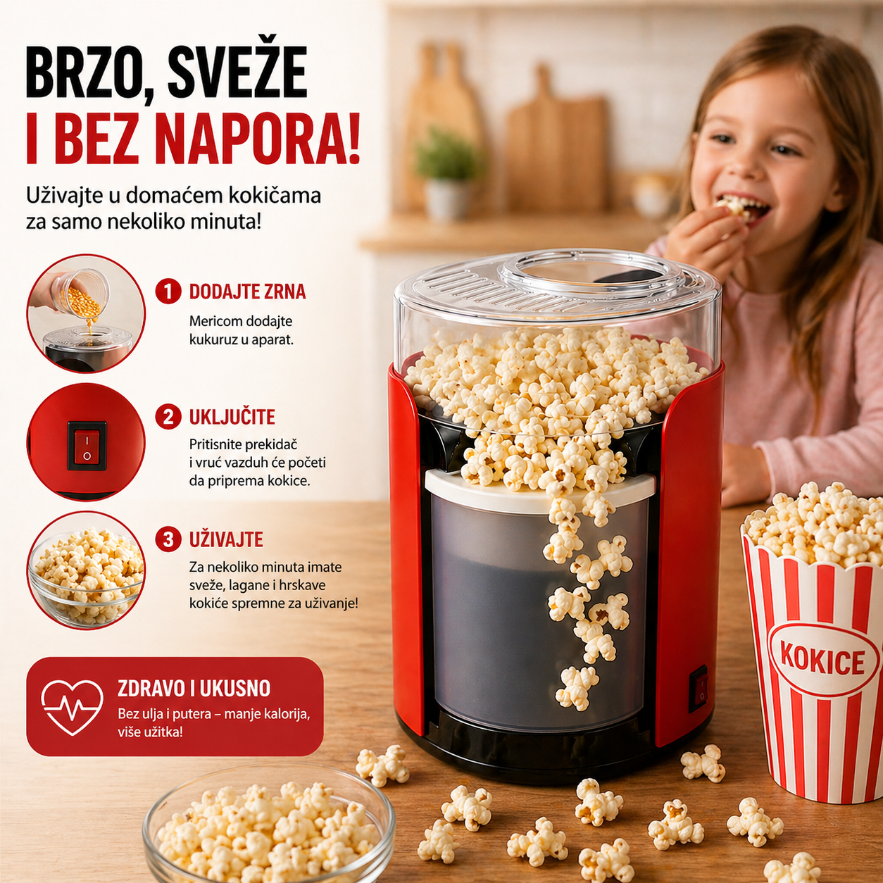 Aparat za kokice na vruć vazduh – zdrava užina bez ulja
