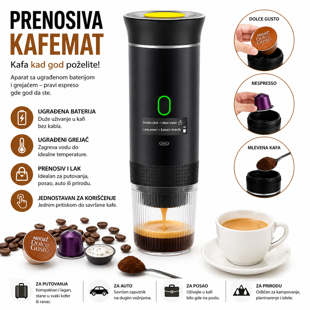 Prenosivi espresso aparat 3u1 – kafa gde god da si