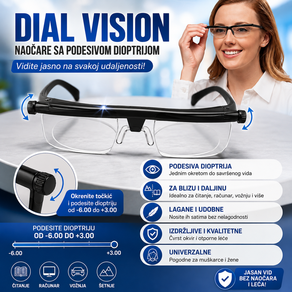 Dial Vision naočare sa podesivom dioptrijom — 1 + 1 grati