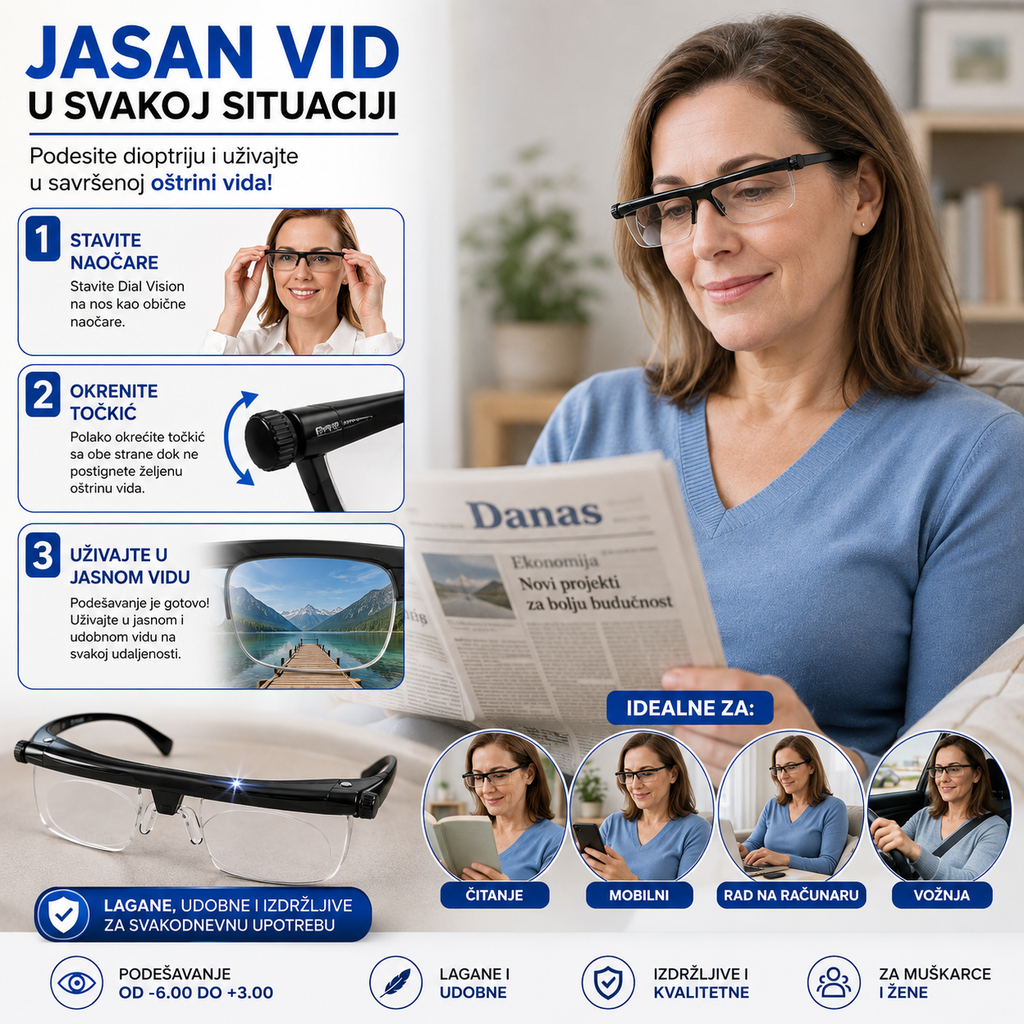 Dial Vision naočare sa podesivom dioptrijom — 1 + 1 grati