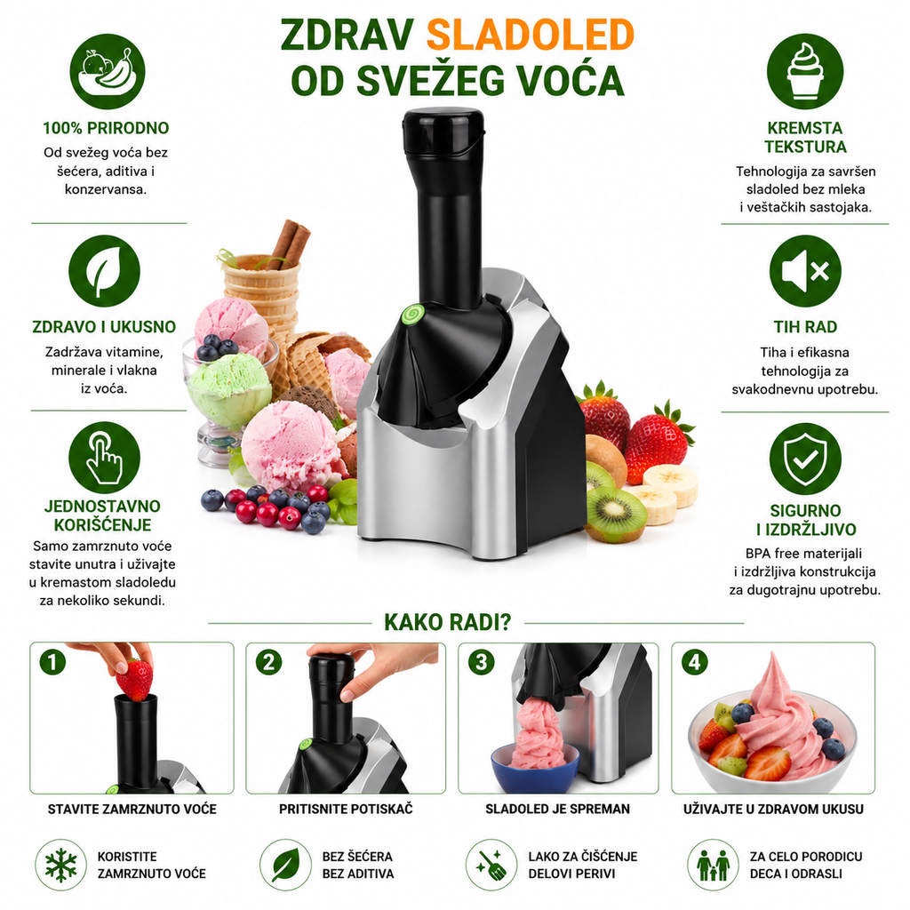 Aparat za voćni sladoled – zdrav desert od 100% voća za par sekundi