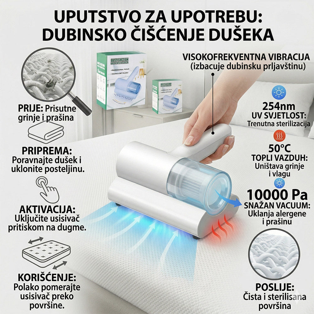 Punjivi ručni vakum usisivač – dubinsko čišćenje grinja i prašine za zdrav dom