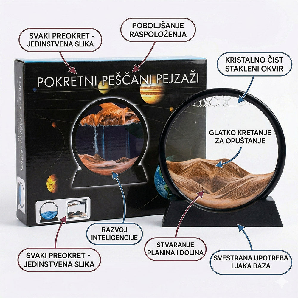 Pokretni peščani pejzaž – čarobna dekoracija koja smiruje pogled i prostor