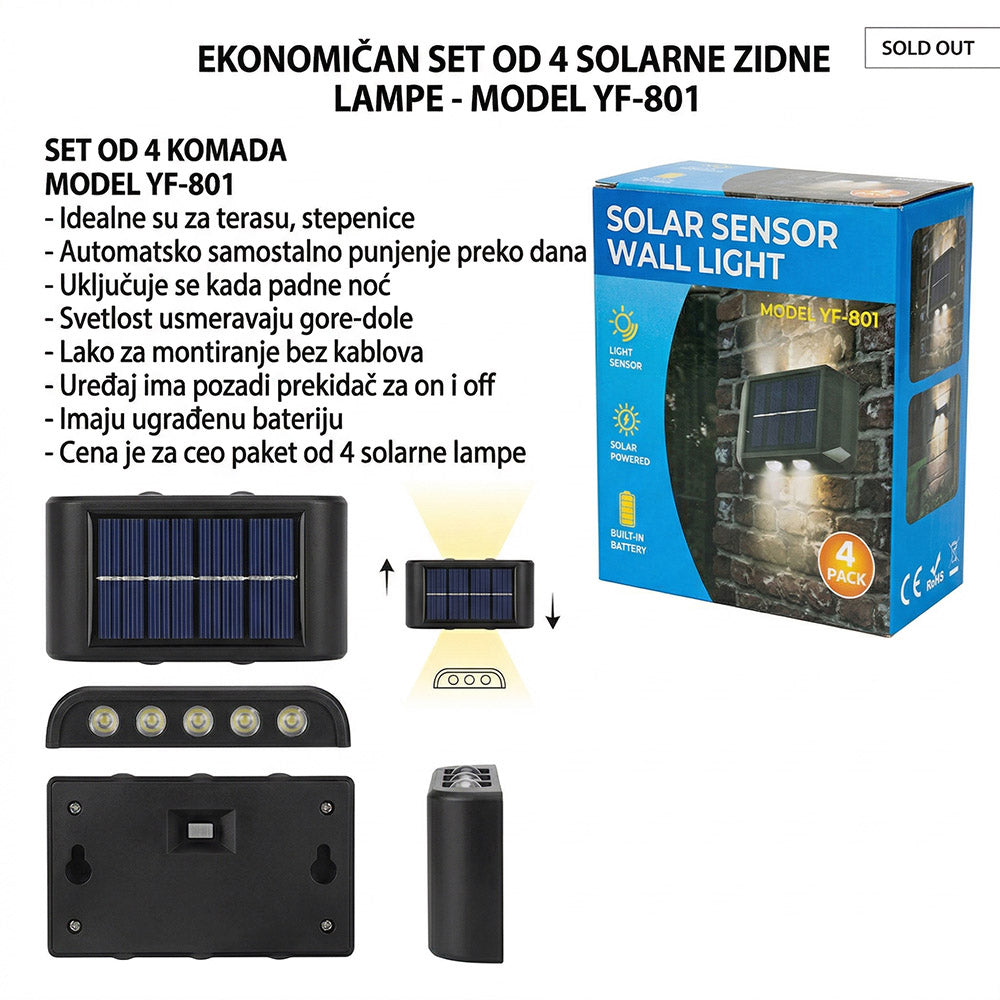Set od 4 solarne zidne lampe YF-801