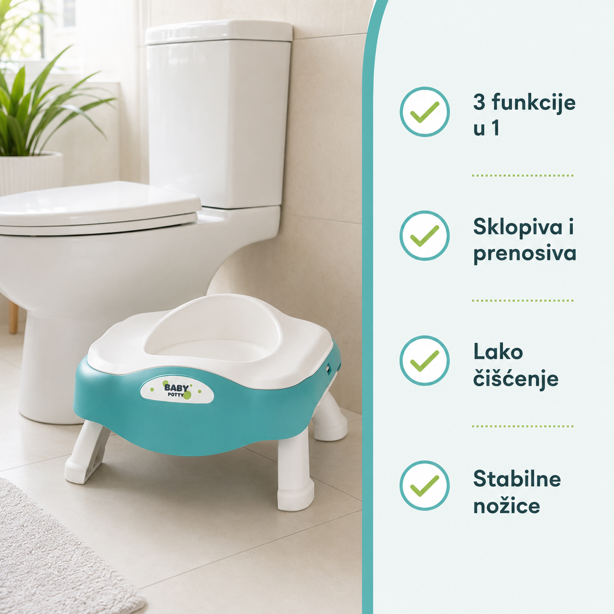 BABY POTTY 3 U 1 – PRENOSIVA NOŠA, ADAPTER I STEPENIK ZA DECU
