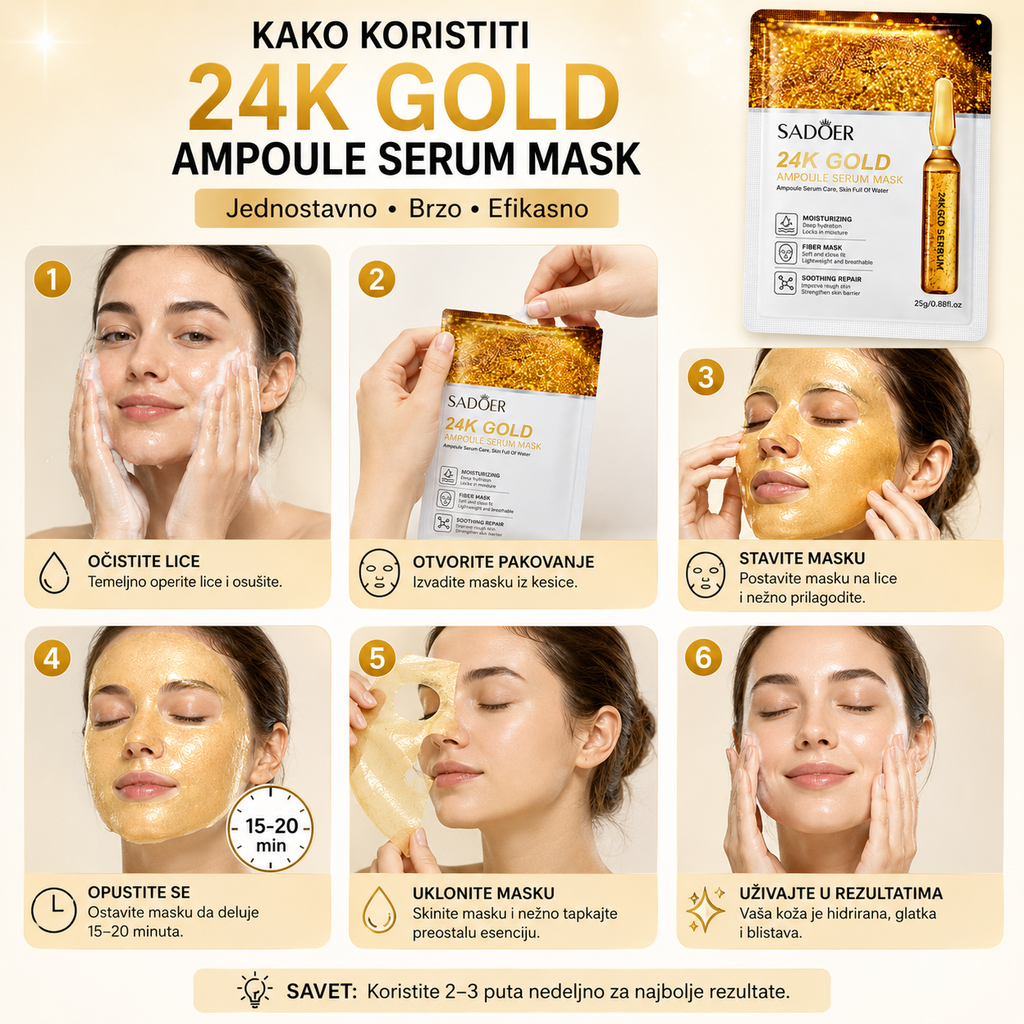 Korejska 24K zlatna maska za lice — paket 5 komada