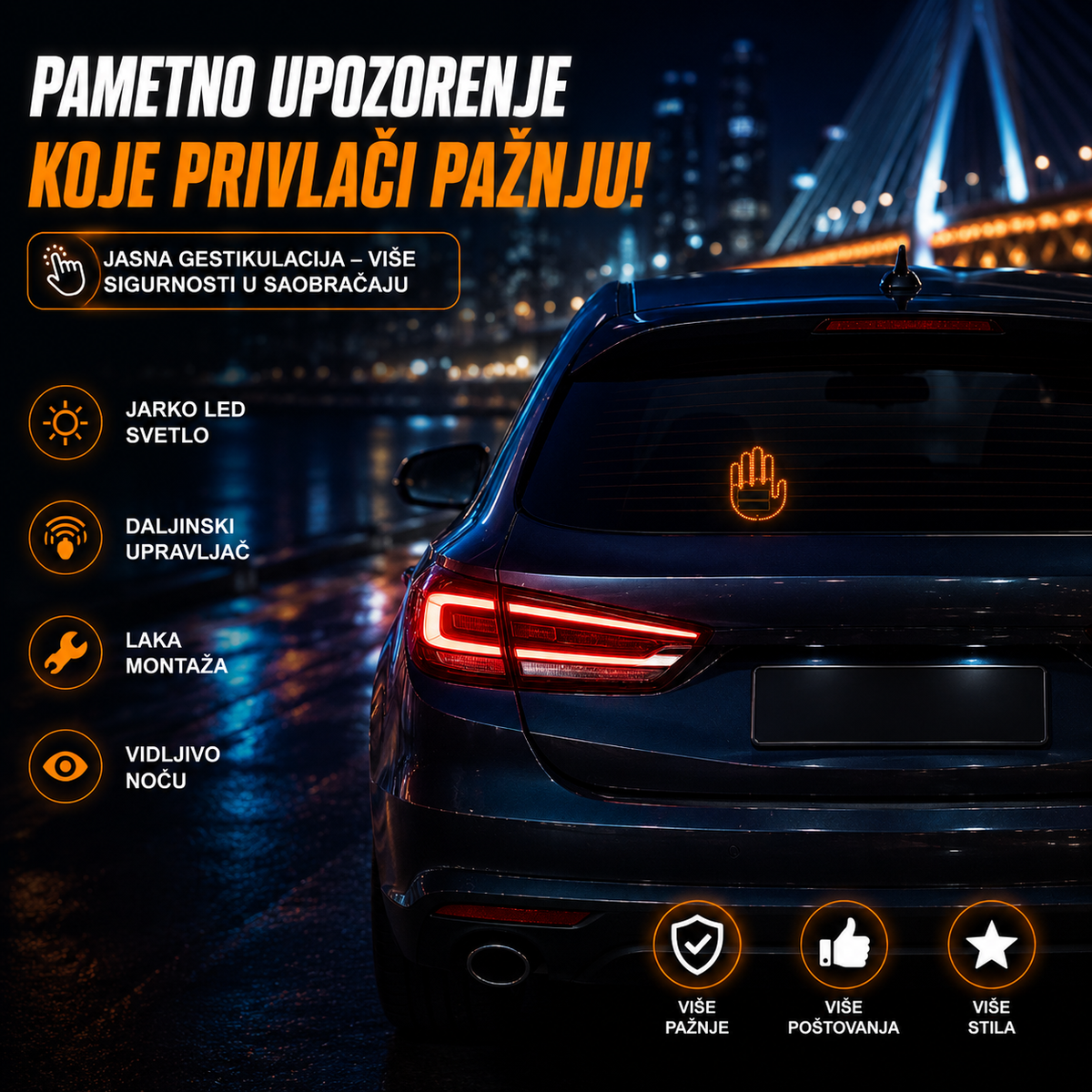 LED RUKA ZA AUTO – TVOJA PORUKA SADA SVETLI!