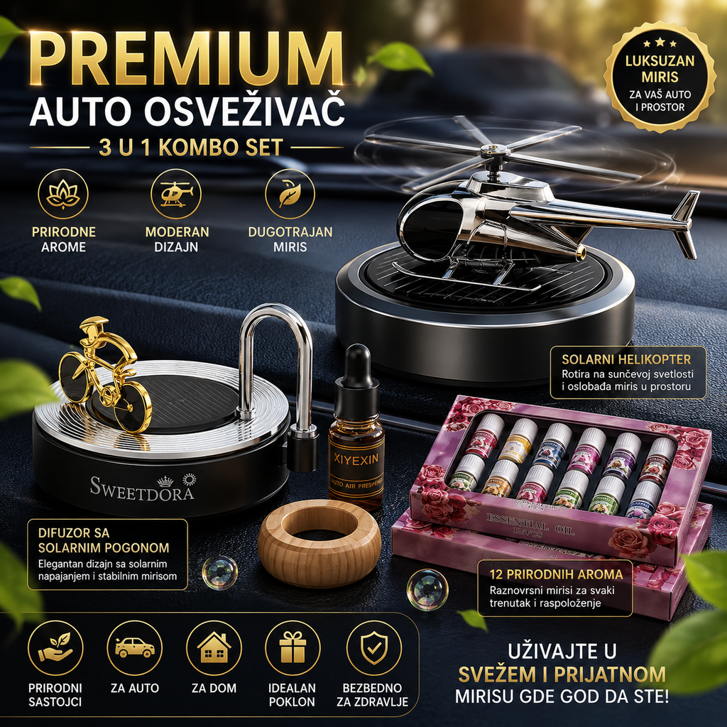 Solarni helikopter aroma difuzor za auto + eterična ulja gratis
