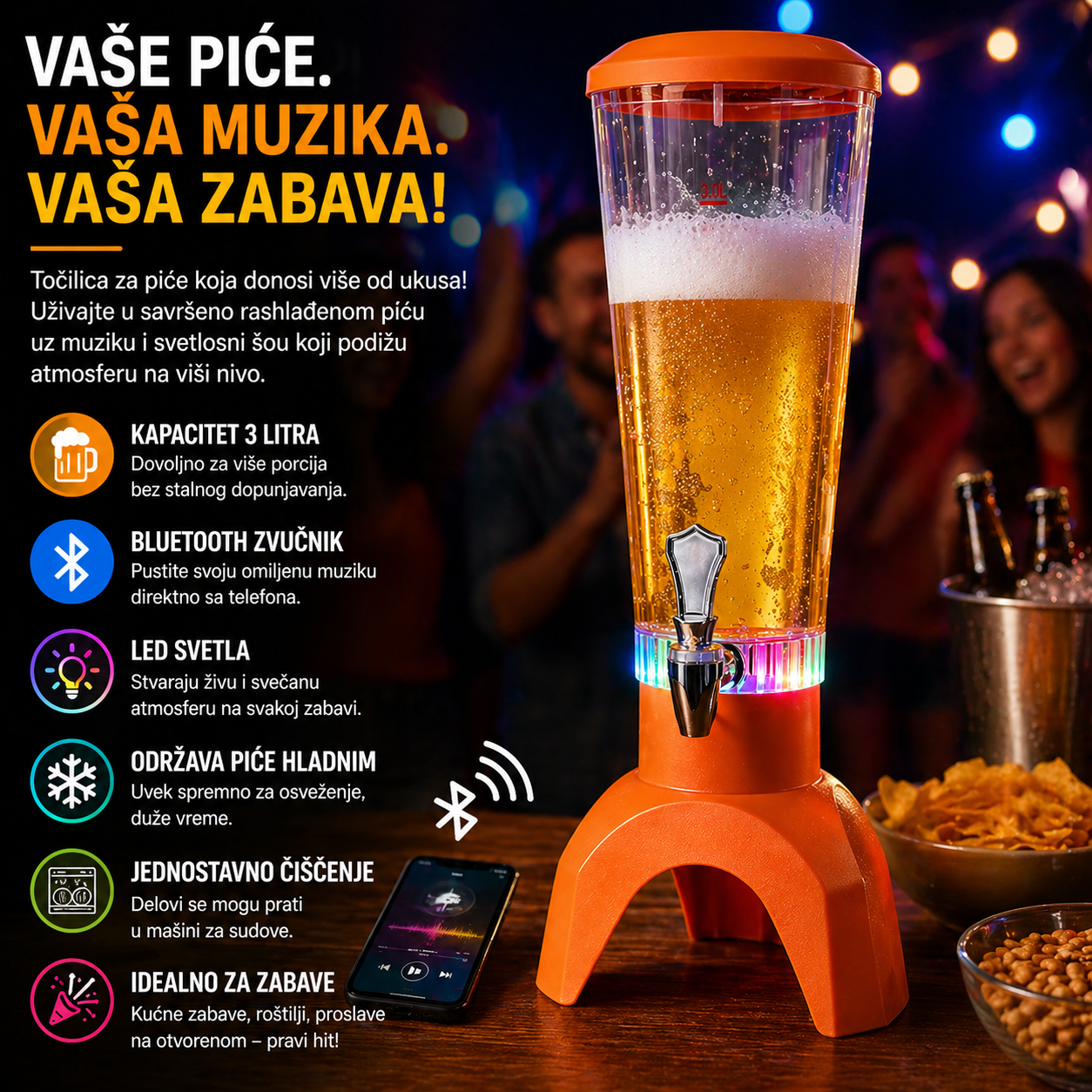 Točilica za pivo sa Bluetooth zvučnikom – pravi party centar