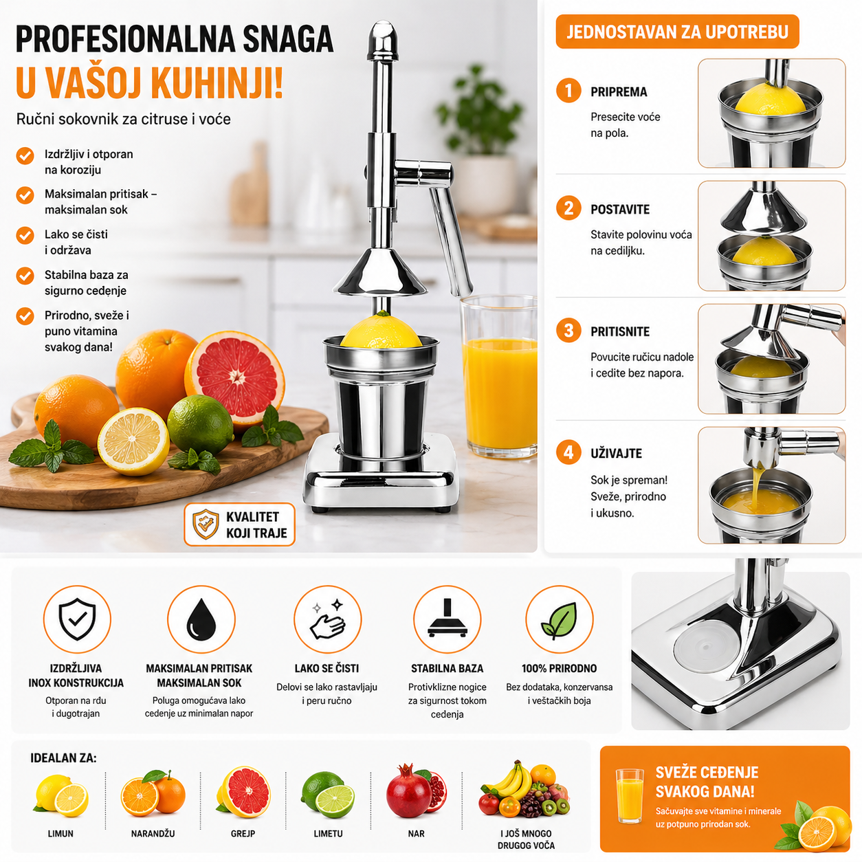 Ručni sokovnik za citrus – svež sok za tren