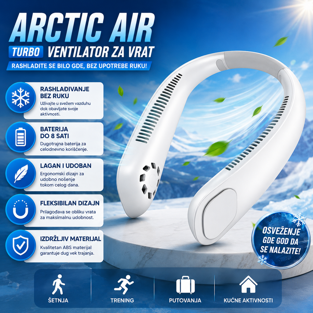 Arctic Air Turbo Ventilator za Vrat – Rashlađivanje Bez Ruku do 8 Sati