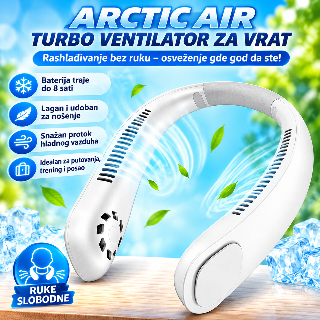 Arctic Air Turbo Ventilator za Vrat – Rashlađivanje Bez Ruku do 8 Sati