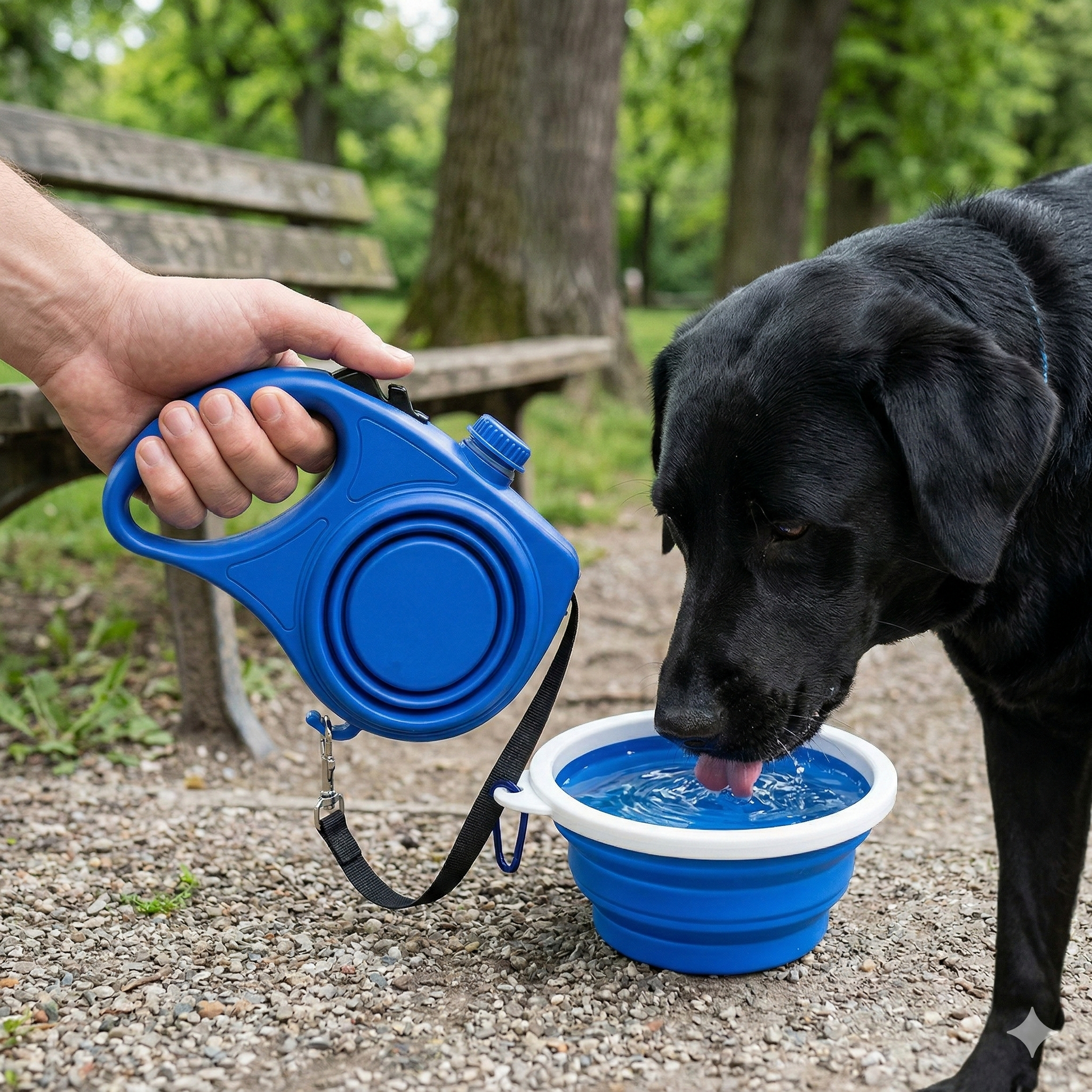 AQVA 5u1 povodac za pse sa posudom za vodu (rezervoar 350ml) – praktični set za šetnju