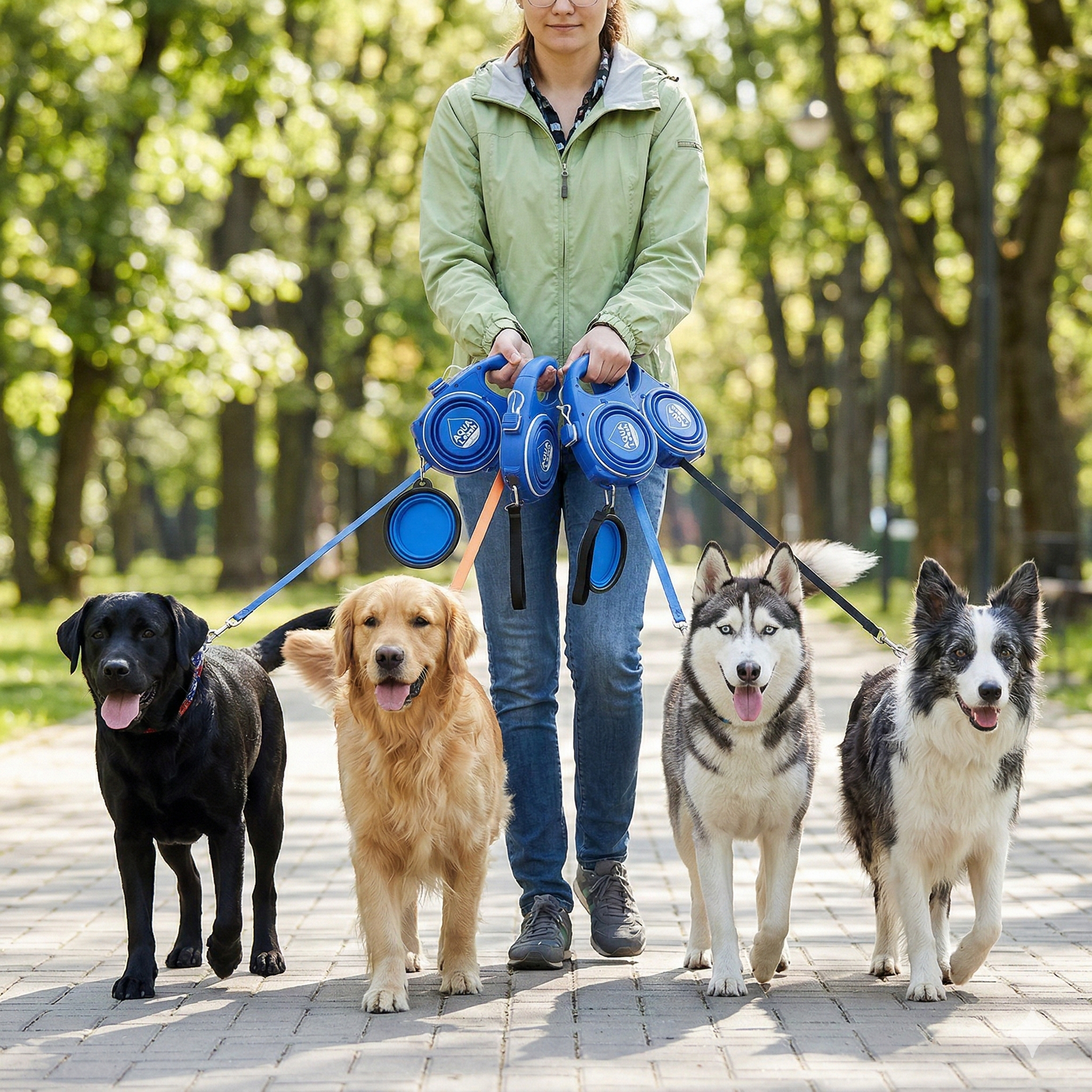 AQVA 5u1 povodac za pse sa posudom za vodu (rezervoar 350ml) – praktični set za šetnju