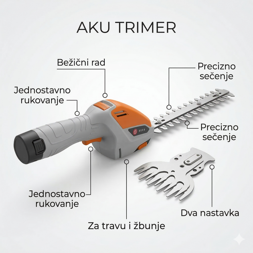 Bežični 2u1 trimer za travu, žbunje i živu ogradu