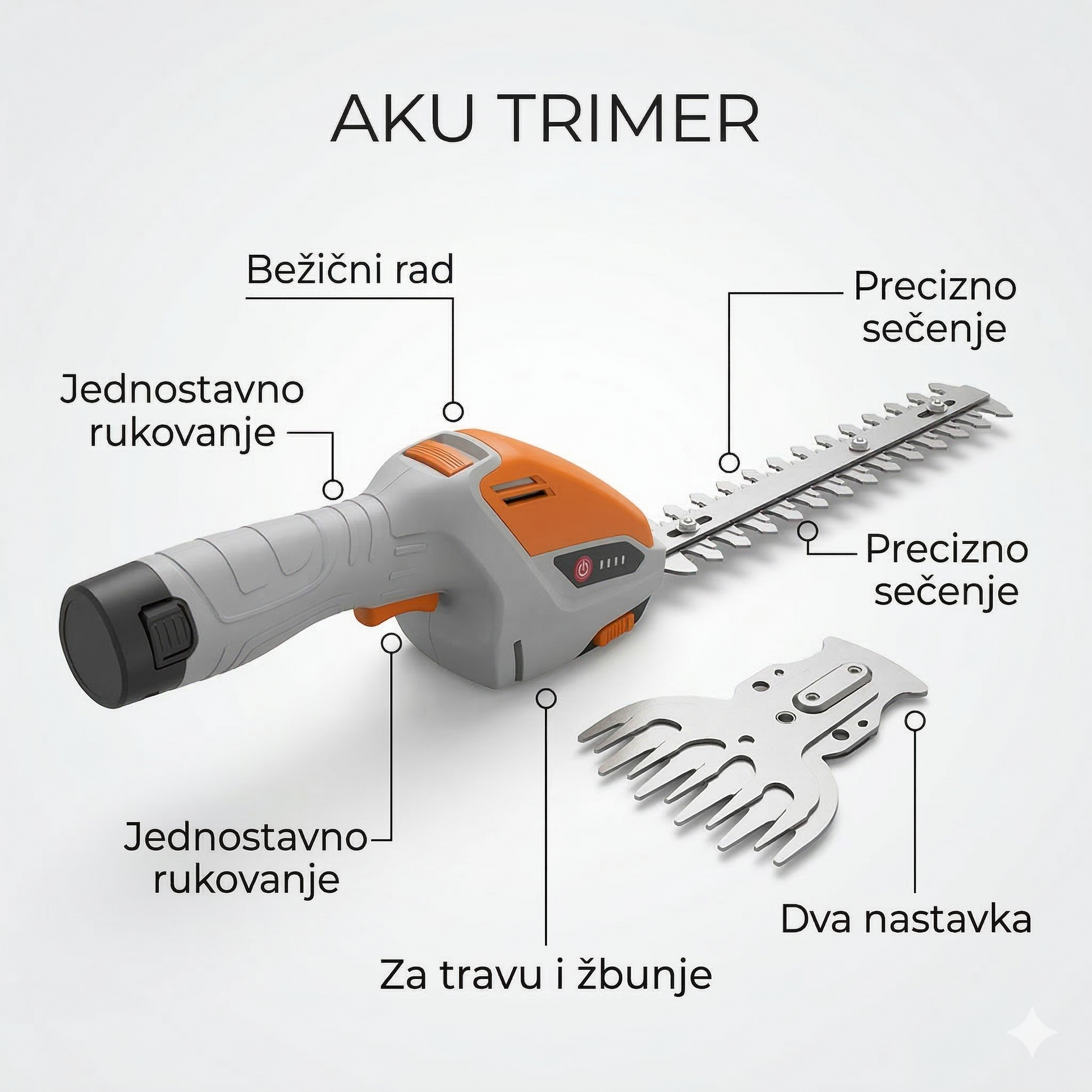 Bežični 2u1 trimer za travu, žbunje i živu ogradu