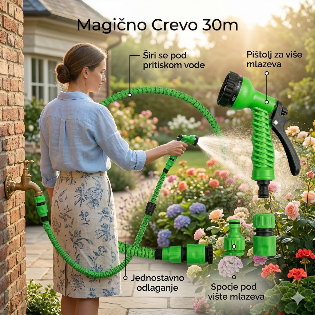 Rastegljivo baštensko crevo 60m sa prskalicom