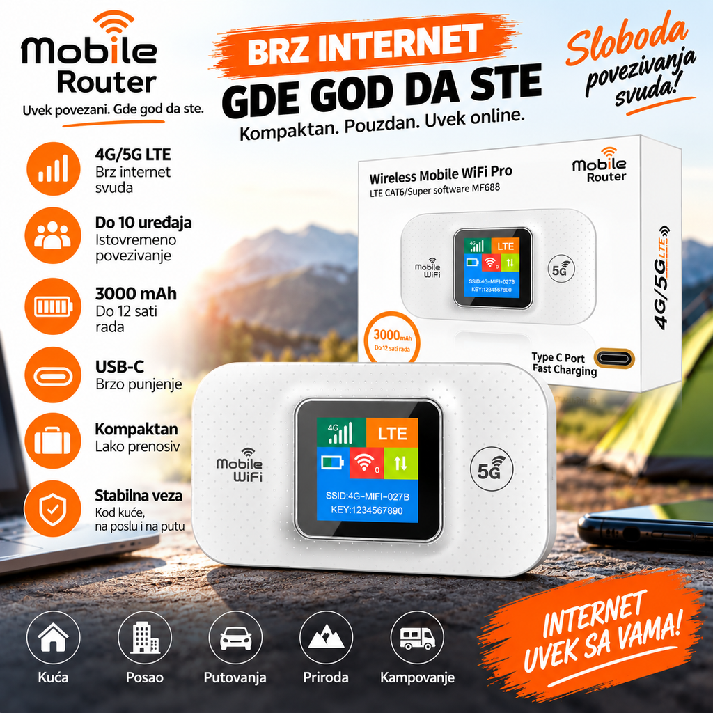 Prenosivi 4G LTE Wi-Fi ruter MF688 – 150 Mbps