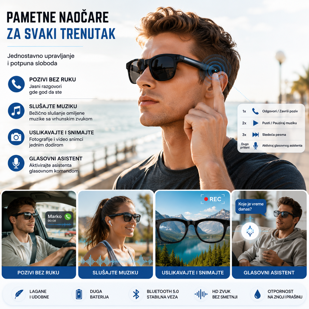CY01 pametne Bluetooth naočare + Bluetooth naočare gratis