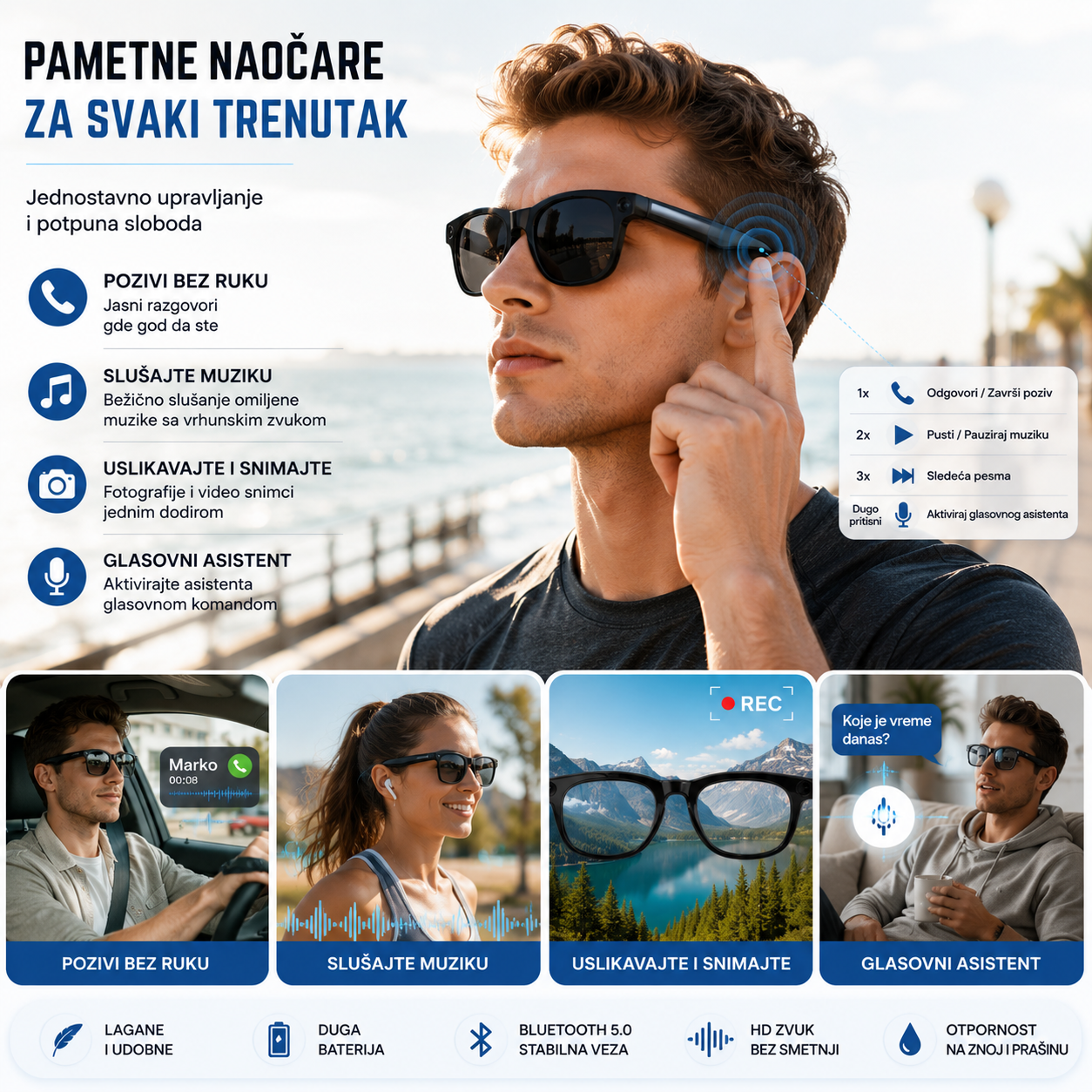 CY01 pametne Bluetooth naočare + Bluetooth naočare gratis