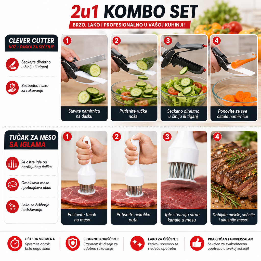 Kuhinjski kombo: Clever Cutter + tučak za meso sa iglama