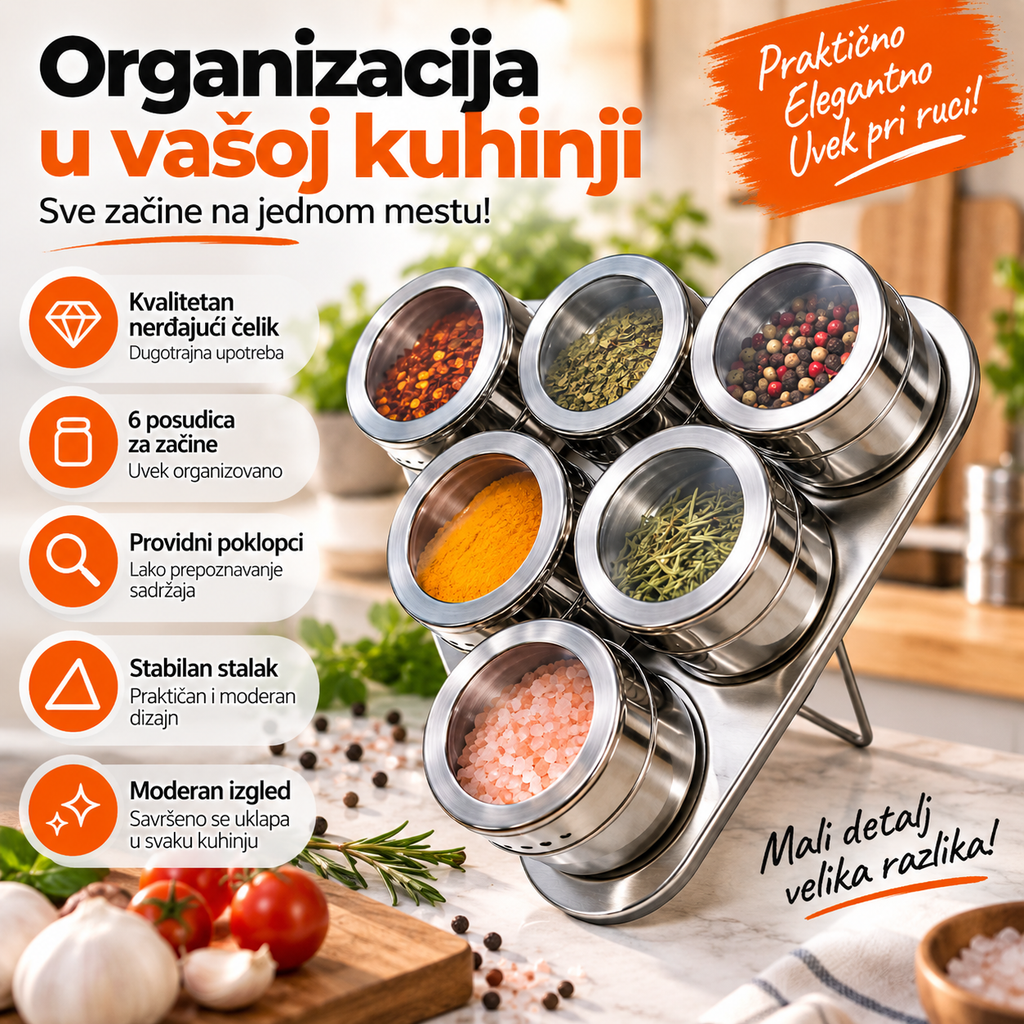 Magnetne posude za začine – set od 6 komada