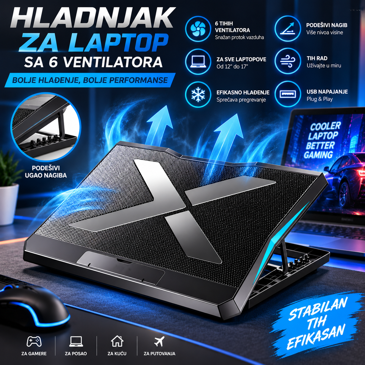 Hladnjak za laptop sa 6 ventilatora