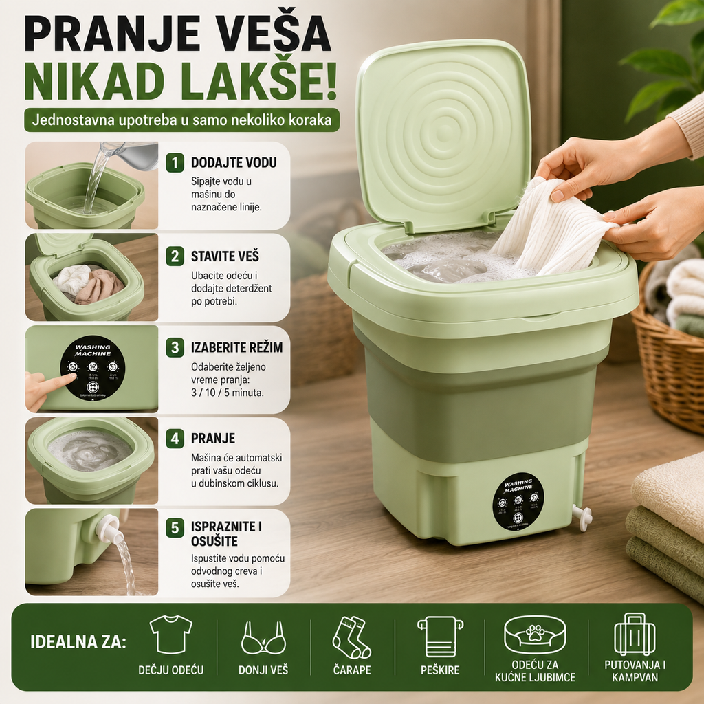 Sklopiva mini mašina za pranje veša 8 L