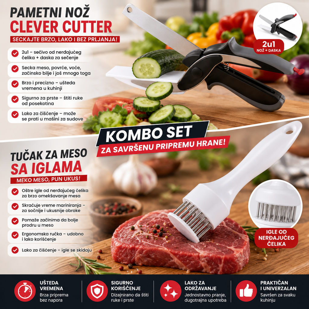 Kuhinjski kombo: Clever Cutter + tučak za meso sa iglama